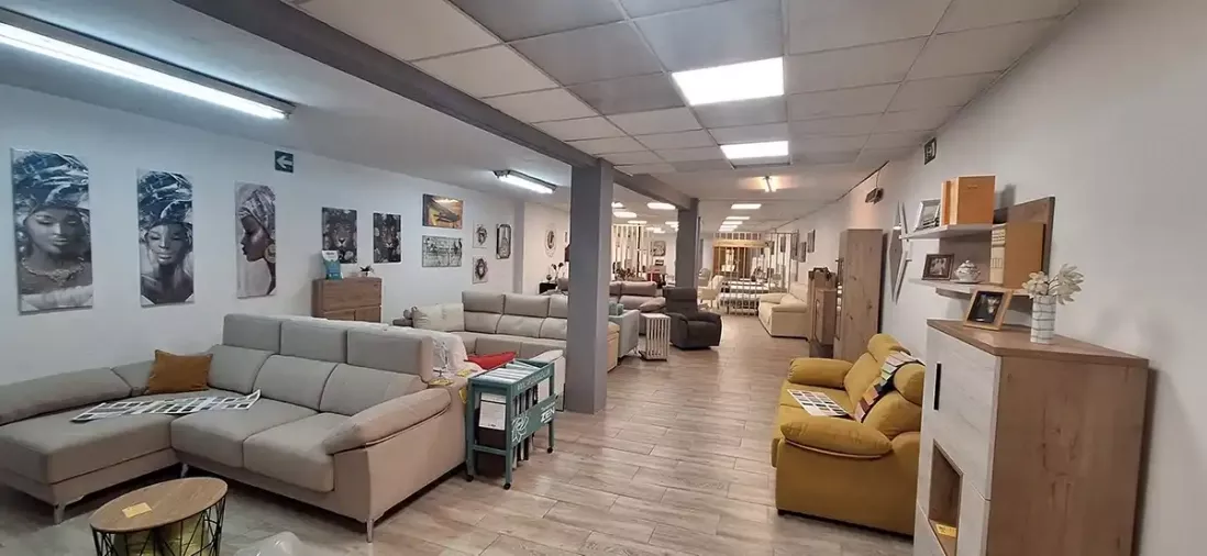 sofas en exposicion con luz natural y ambientes calidos